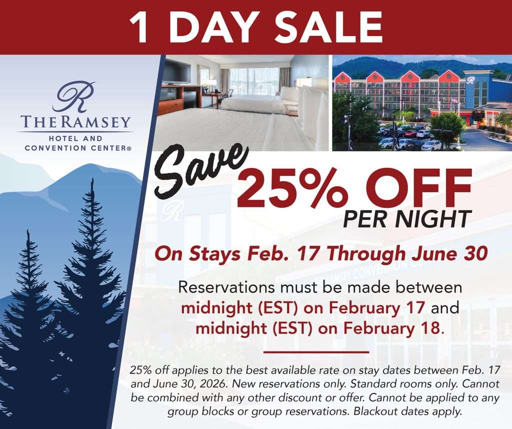 Pigeon Forge Hotel Deep Discount Room Sale One Day Only Best Downtown Pigeon Forge Hotel Save 25% at The Ramsey Hotel